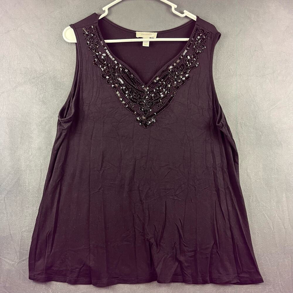 Dress Barn Plus Size 1X Sequins Blouse Goth Sleeveless Dinner Party Blouse Witch